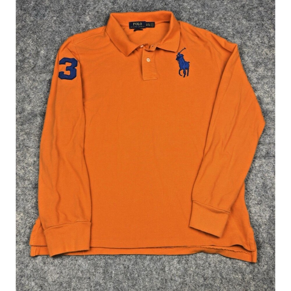 Polo Ralph Lauren Big Pony Long Sleeve Polo Shirt Orange Youth XL 18-20